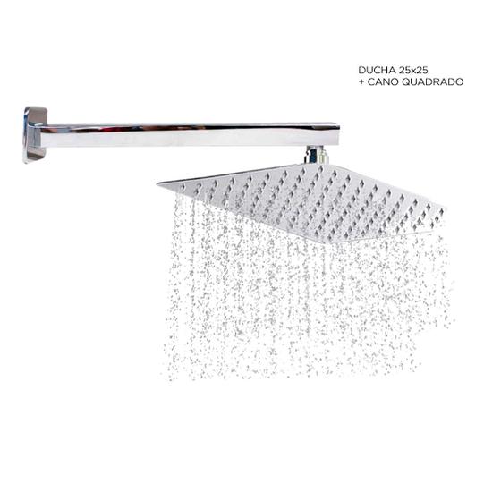 Imagem de Kit Ducha Inox Chuveiro 30x30 Cm + Cano 35 Cm Quadrada Prata