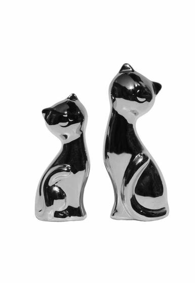 Imagem de Kit Dupla de Gatos Estatua Decorativa de Porcelana 2 Gatos