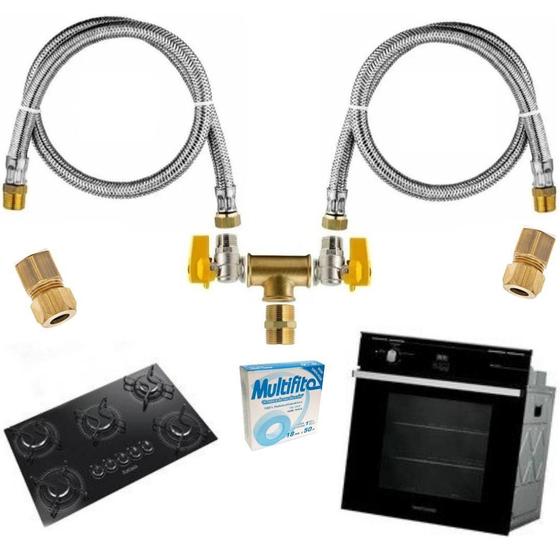 Imagem de Kit Duplo Mang 1,20Mt Instalação Gás Encanado Forno Cooktop