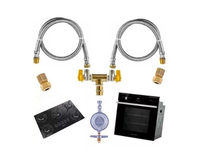 Kit Duplo Mangueira Gás 0,80mt Inox Instalação Cooktop Forno HIPPER
