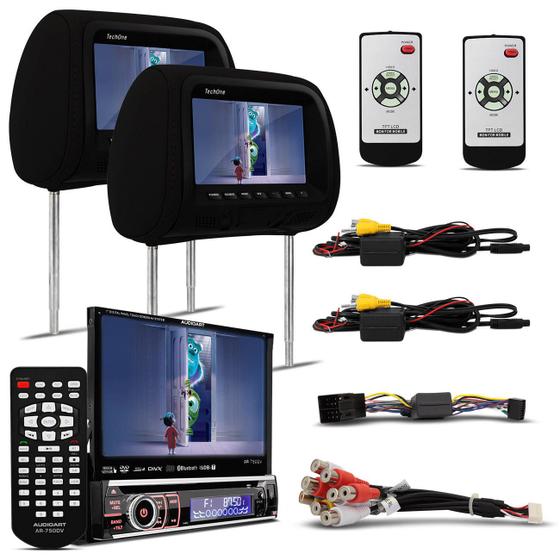 Imagem de Kit DVD Player AudioArt AR-750DV 7 Polegadas Retrátil + Par Tela Encosto Preto