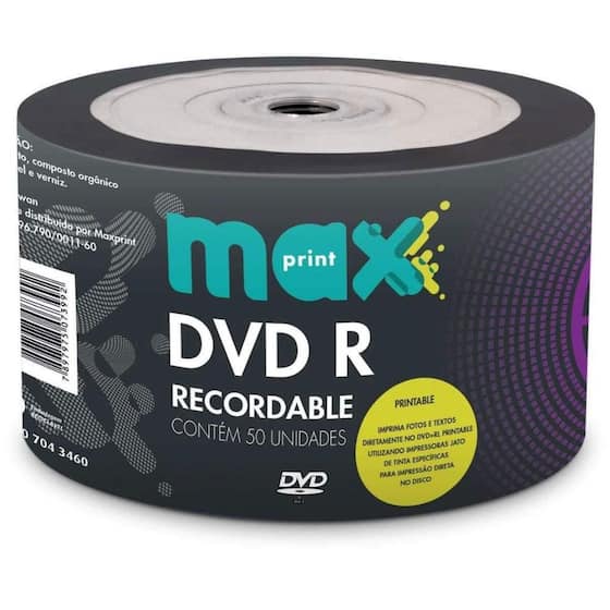 Kit Dvd-R Gravável 50 Unidades 4.7Gb 120 Minutos Printable Maxprint ...