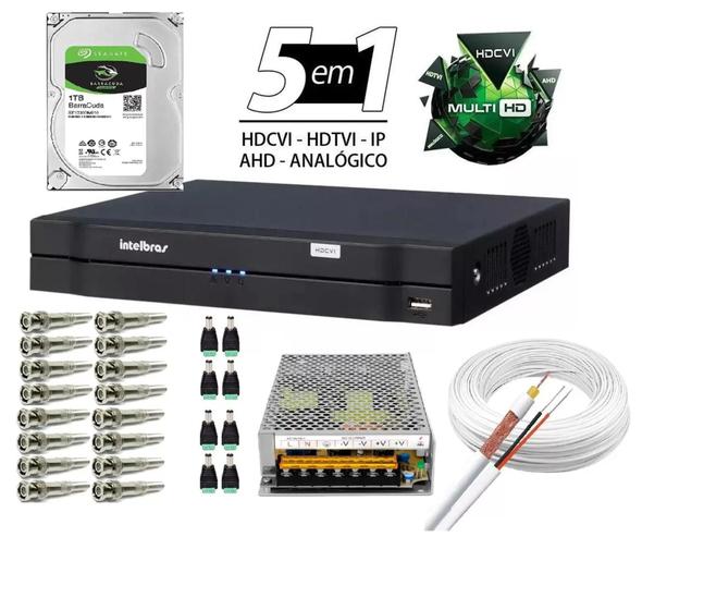Imagem de Kit Dvr 16 Canais Intelbras + Cabo + Fonte + Conec C/hd 1 Tb