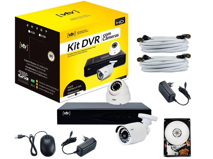 Kit DVR 4 Canais 2 Câmeras Infravermelho 1080p VTV 1004N Gravador