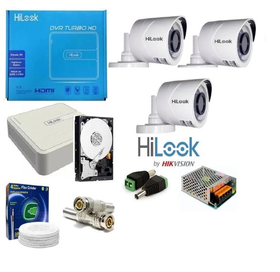 Imagem de Kit Dvr 4 Canais Com 3 Câmeras Hd 20m - Hilook - C/hd