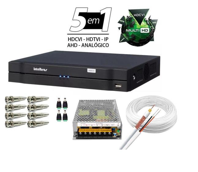 Imagem de Kit Dvr 4 Canais Intelbras Full Hd + Cabo + fonte E Conectores