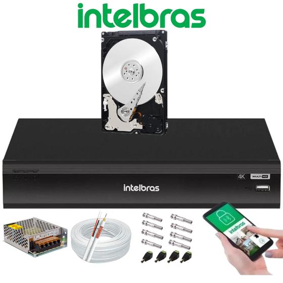 Imagem de Kit Dvr 4 Canais inteligente Intelbras Imhdx 3004 Full Hd + Cabo + fonte + Conectores C/Hd 320GB