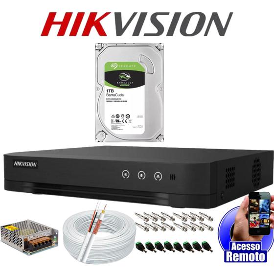 Imagem de Kit Dvr 8 Canais Hikvision Full Hd 1TB + Cabo + fonte + Conectores para 8 Câmeras