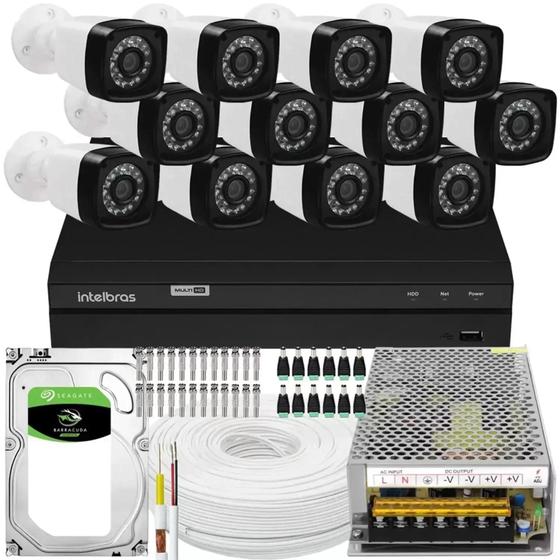 Imagem de Kit dvr Intelbras 16 canais 12 câmeras Ahd Com HD Instalado