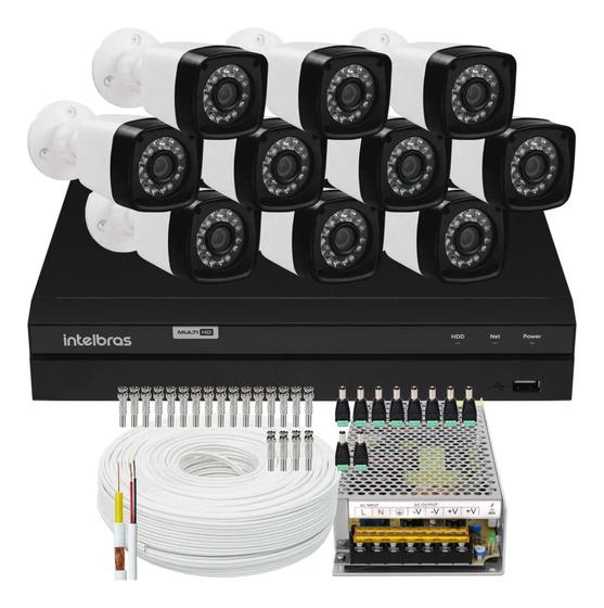 Imagem de Kit Dvr Intelbras 16 Canais H.265 10 Câmeras Full Hd 20m