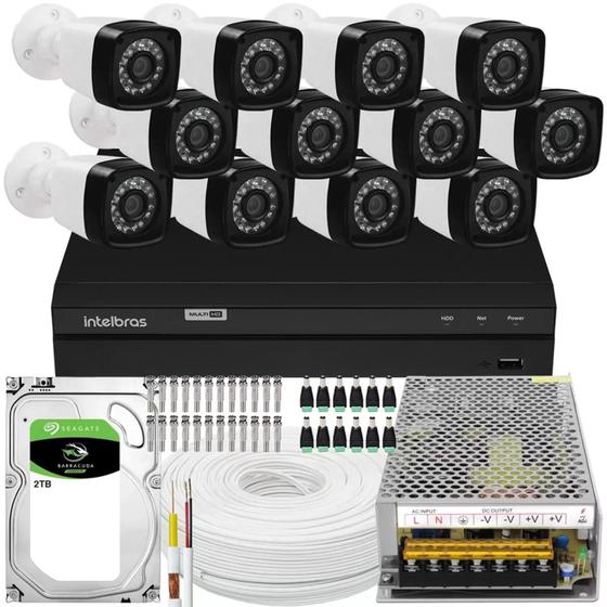 Imagem de Kit dvr Intelbras 16 canais H.265 2TB 12 câmeras HD 20m