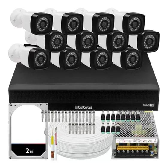 Imagem de Kit Dvr Intelbras 16 Canais H.265 2tb 12 Câmeras Hd 20m