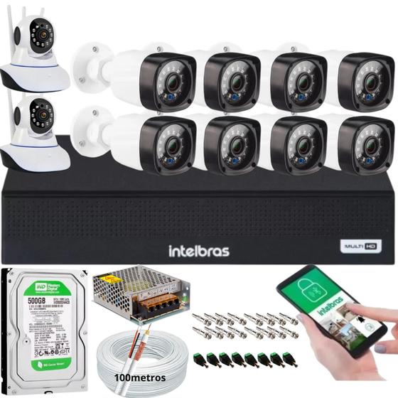 Imagem de Kit Dvr Intelbras 8 Canais H.265 500GB 8 Câmeras Full Hd 20 Metros+2 Câmeras IP c/Audio