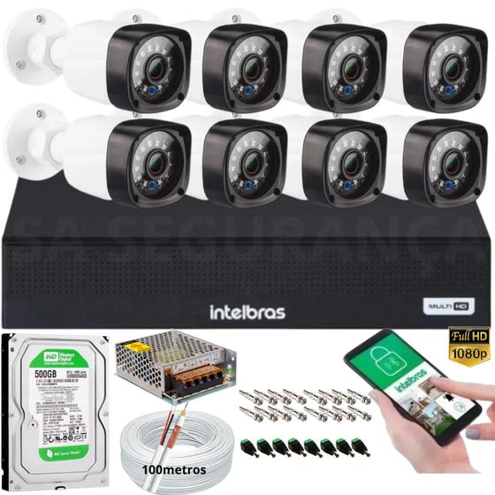 Imagem de Kit Dvr Intelbras 8 Canais H.265 500GB 8 Câmeras Full Hd 20m