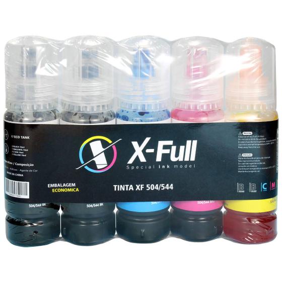 Imagem de Kit Econômico 5 Cores Tinta X-Full Compatível com 504 544 p/ Impressora L3108 L3118 L3150 L3250 L4150 L4168 L6198 5x70ml