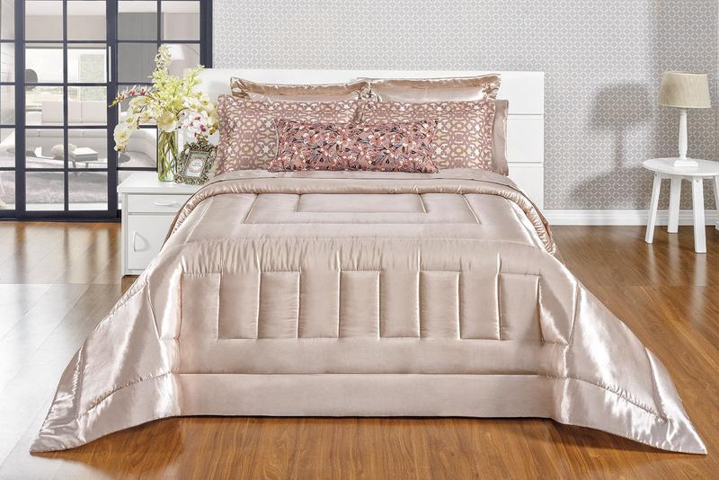 Imagem de Kit Edredom Cama Queen 7 Peças Cetim Charmousse Nude