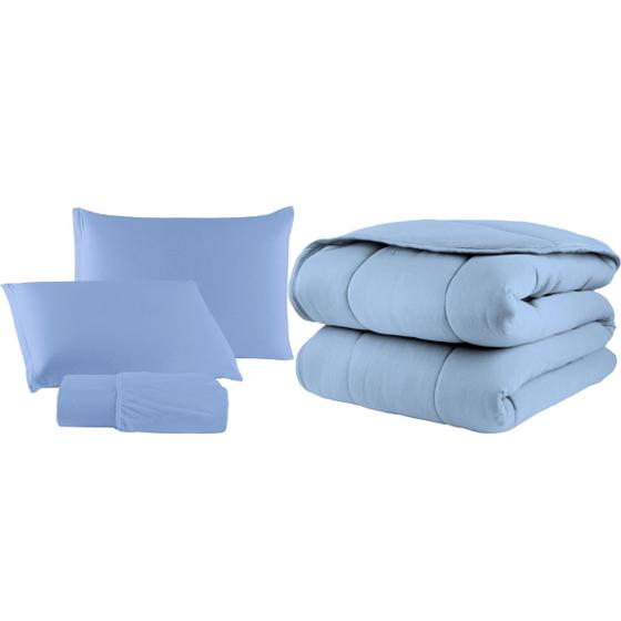 Imagem de Kit Edredom Casal Queen 04 Pçs Malha 100% Algodão Dupla Face Liso
