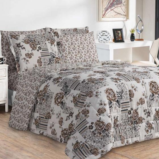 Kit Edredom Casal Queen 200 Fios Estampado Percal 100% Algodão Casa Dona Menor preço em Kit Edredom Casal Queen 200 Fios Estampado Percal 100% Algodão Casa Dona