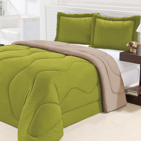 Imagem de Kit Edredom Em Malha Gel 3 Peças Verde com Avelã
