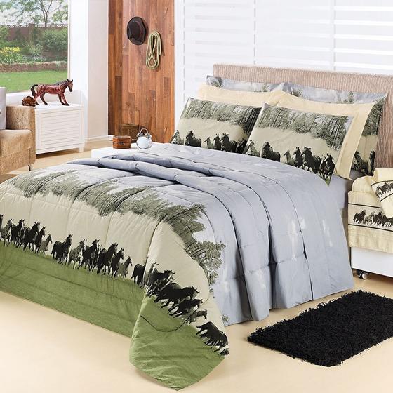 Kit Edredom Estampado Cavalo 200 Fios Casal Queen Desire 05 Peças - Texas Menor preço em Kit Edredom Estampado Cavalo 200 Fios Casal Queen Desire 05 Peças - Texas