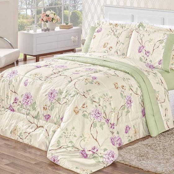 Kit Edredom Estampado MicroPercal 200 Fios Naturale Queen 03 Peças - Menta Menor preço em Kit Edredom Estampado MicroPercal 200 Fios Naturale Queen 03 Peças - Menta