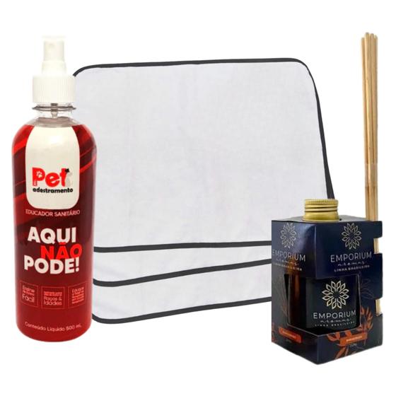 Imagem de Kit Educador Aqui Não Pode Pet 500ml + Difusor c/Varetas 250ml Sensação + 6 Tapetes Higiênicos Pet