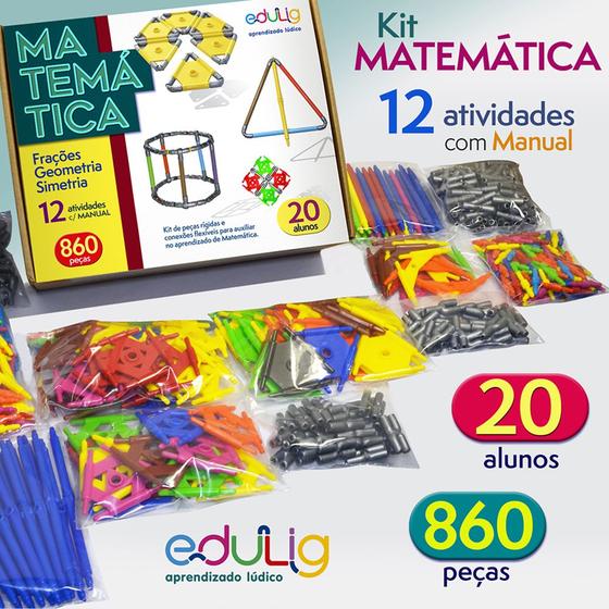 Imagem de Kit Educativo Edulig Matemática Geometria -  20 alunos - 12 atividades. individuais ou grupo - manual do professor -  860 peças e conexões
