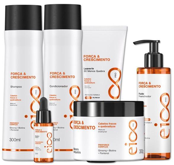 Imagem de Kit Eico Pro Força e Crescimento Shampoo Condicionador Mascara Fluido Booster Leave-in