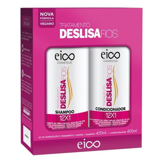 Imagem de Kit eico tratamento deslisa fios shampoo 450ml condicionador 400ml