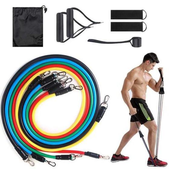 Imagem de Kit Elástico Extensor 11 Peças Exercício Funcional Tubing