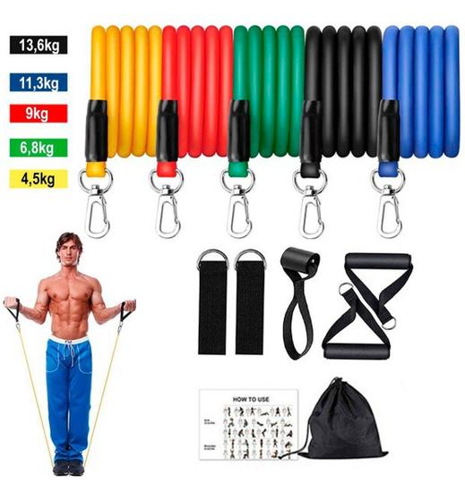 Imagem de Kit Elástico Extensor 11 Peças Exercício Funcional Tubing