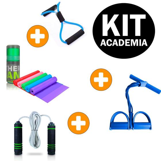 Imagem de Kit Elástico Extensor + Elástico Pilates e Yoga + Elástico de Tensão + Corda de Pulas