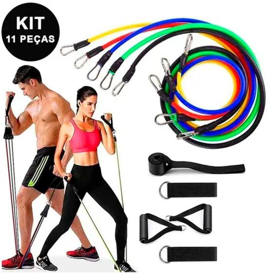 Imagem de Kit Elástico Extensor Treinamento Pilates Exercícios Academia - 123Util