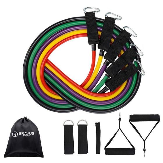 Imagem de Kit Elástico Extensor Tubing Pro 11 Peças Bravus Sport