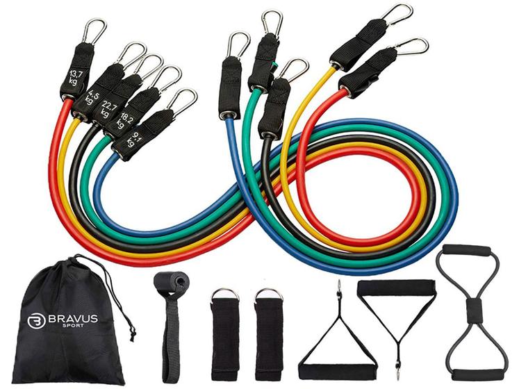 Imagem de Kit Elástico Extensor Tubing Pro 68kg 12 Peças Bravus Sport