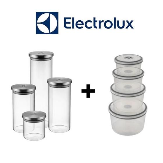 Imagem de Kit Electrolux: Potes Herméticos de Vidro com Tampa Inox + Conjunto de Potes Redondos de Plástico - 4 Unidades