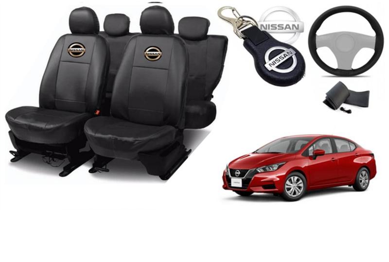 Imagem de Kit Elegância Capas Couro Nissan Versa 2019-2022 + Volante + Chaveiro