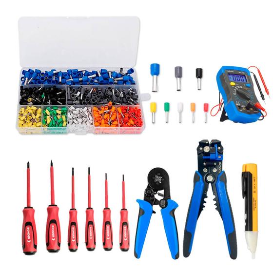 Imagem de Kit Eletricista Completo Conjunto Profissional Alicate Terminal Conectores