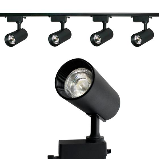 Kit Eletrificado Trilhos 2m Preto + 4 Spots Led 10w Branco Frio Menor preço em Kit Eletrificado Trilhos 2m Preto + 4 Spots Led 10w Branco Frio