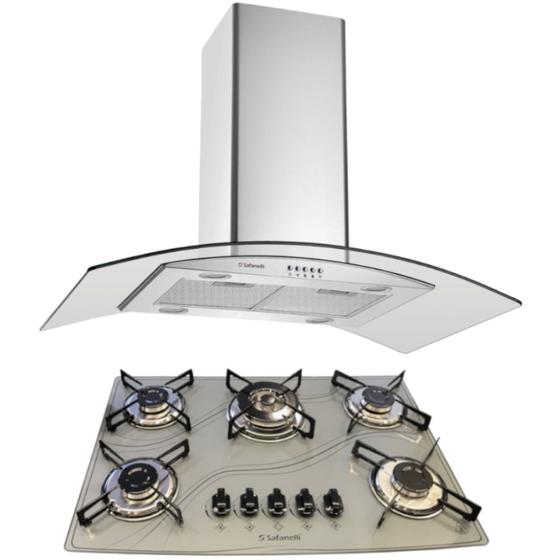 Imagem de Kit Eletro Coifa Ilha 90cm + Cooktop 5B Tripla Chama Safanelli