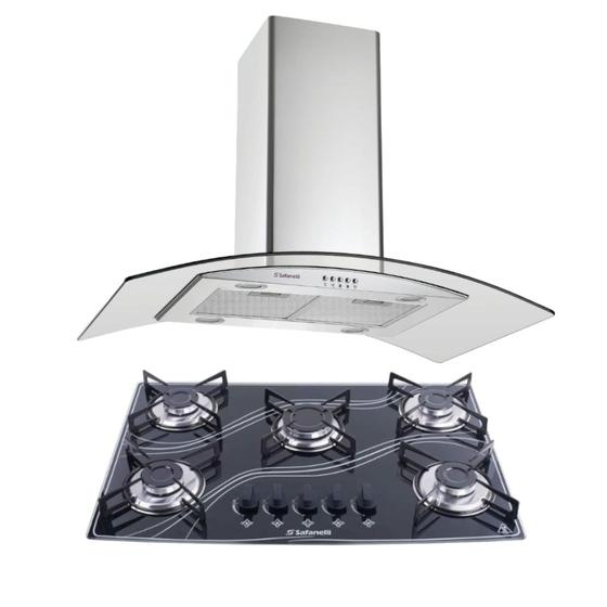 Imagem de Kit Eletro Coifa Ilha 90cm e Cooktop 5 Bocas Safanelli