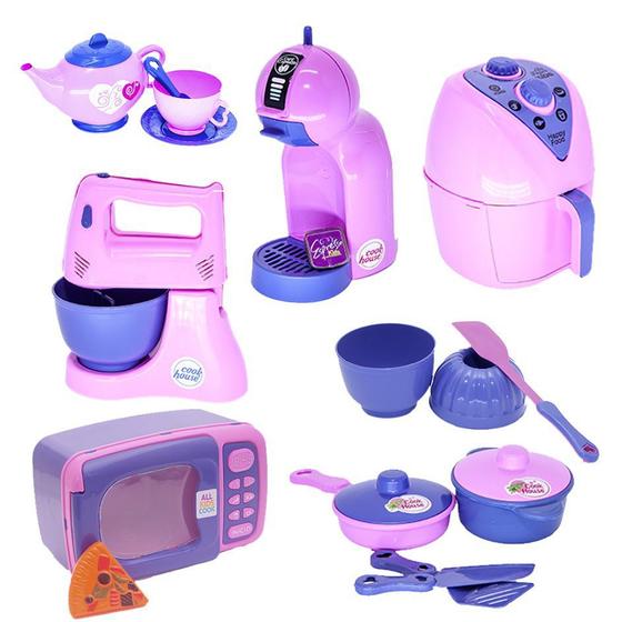 Imagem de Kit Eletro Menina Brinquedo Cafeteria Batedeira Cozinha 17pç