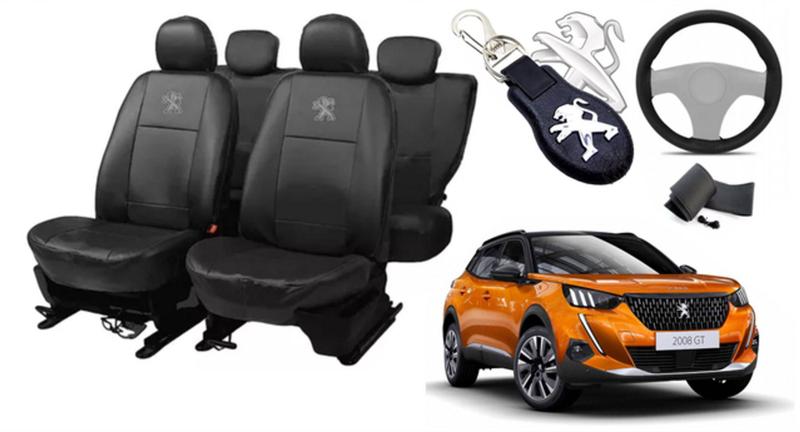 Imagem de Kit Elite: Capas de Couro para Bancos Peugeot 2008 2021-2024 + Capa de Volante + Chaveiro