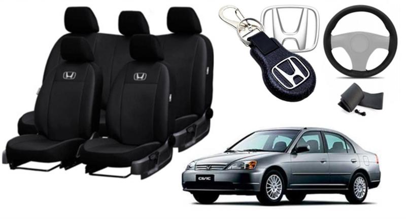 Imagem de Kit Elite Couro Bancos Honda Civic 1999-2006 + Volante + Chaveiro