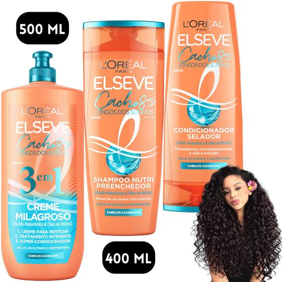 Imagem de Kit Elseve Cachos Longos dos Sonhos Creme Milagroso 3 em 1 Loreal Paris 500ml Pentear Salva 3 cm