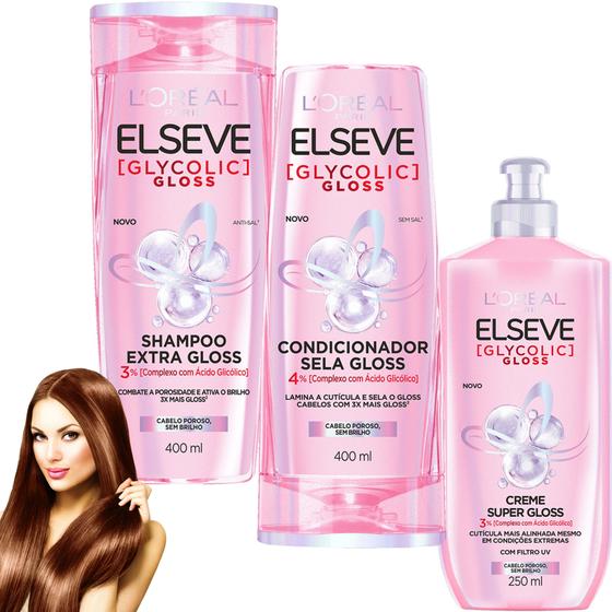 Imagem de Kit Elseve Creme de Hidratação Loreal Paris Glycolic Gloss Serum Nova linha