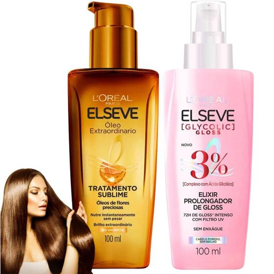 Imagem de Kit Elseve Elixir Glycolic Gloss Óleo Extraordinário Loreal Paris Acidificante Antifrizz Brilho Botox Capilar