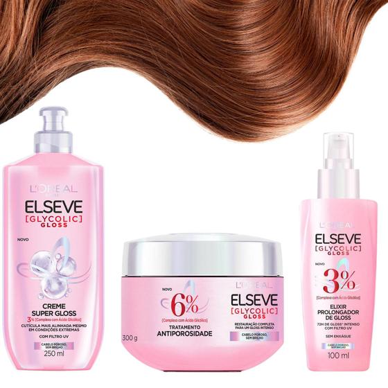 Imagem de Kit Elseve Gloss Loreal Paris Glycolic Gloss Elixir Antiporosidade Linha Nova