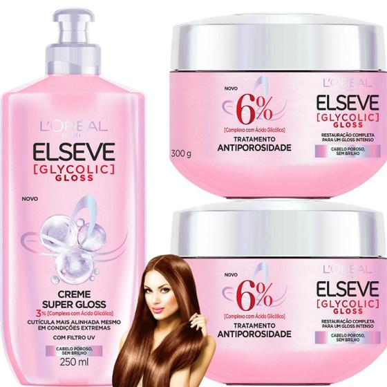 Imagem de Kit Elseve Gloss Loreal Paris Ultra Glycolic Gloss Acido Glicolico Creme de Pentear