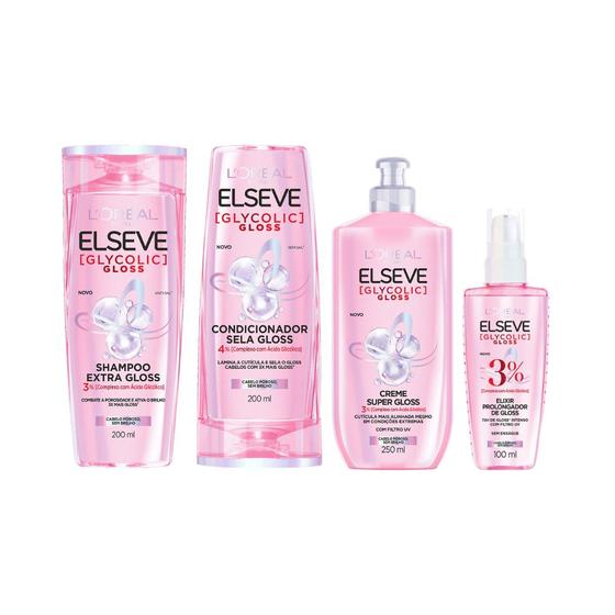 Imagem de Kit Elseve Glycolic Gloss Sh 200ml+Cond 200ml+Creme Pt+Serum